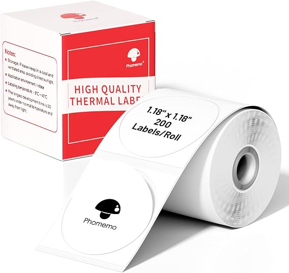 Phomemo Round Thermal Labels,1.18", Use for M110/M100/M220/M108, 200 PCS