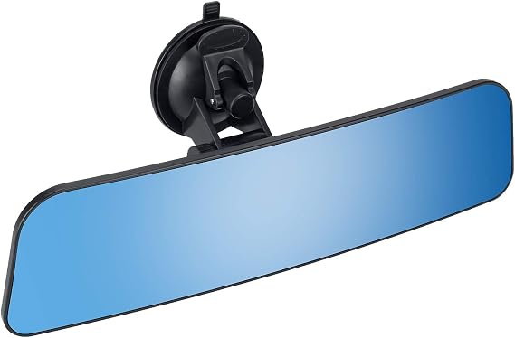 12'' Large Anti Glare Rear View Mirror with Suction Cup, Stick on Universal Frameless Inside Rearview Blue Mirror with Panoramic Wide Angle Mounted on Windshield for Car Marine Auto Boat Truck SUV Van