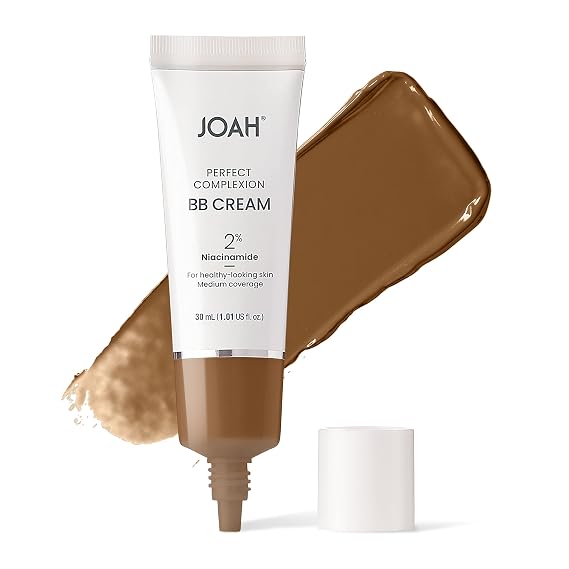 JOAH Beauty Perfect Complexion BB Cream with Hyaluronic Acid and Niaciminade,Korean Makeup with Medium Buildable Coverage,Evens Skin Tone,Lightweight,Semi Matte Finish Deep with Neutral Undertones