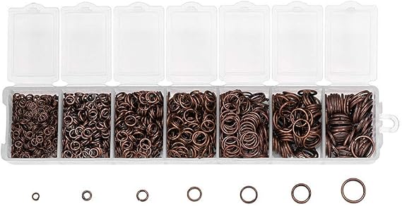 1370pcs Assorted 7 Sizes 3mm-10mm Round Open Jump Ring Split Rings Jewelry Findings Connector for Earring Bracelet Necklace Keychain Accessories (Antique Red Copper)