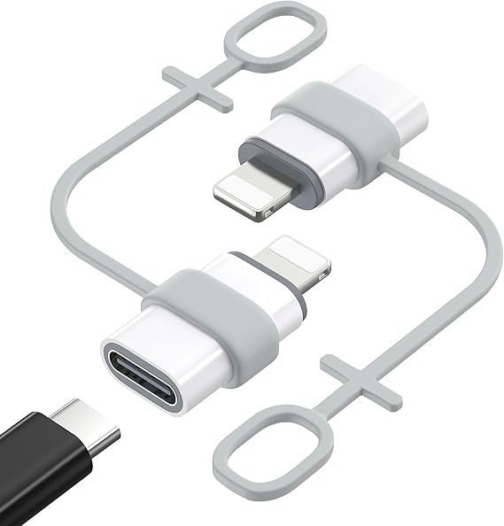 MoKo Type C to Lightning Conversion Adapter 2-Pack with Anti-Loss Silicone Strap Type C to Lightning Conversion Adapter 480Mbps Data Transfer/27W PD Charging Compatible Lightweight Compact iOS Type C