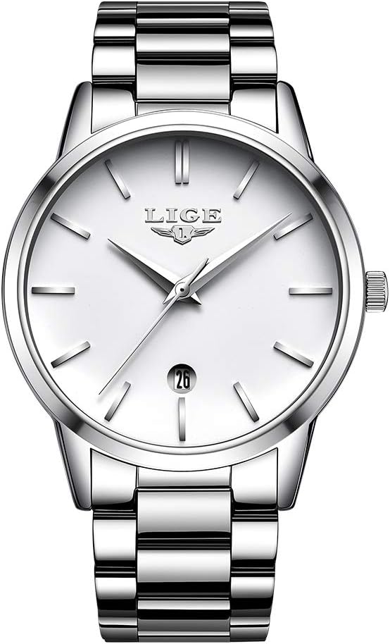 Lige Watches Men's Brown Leather Skull Analog Quartz Waterproof Business Dress Watch Chronograph Sport Watch Luminous Rose Gold Black Dial Watches for Men