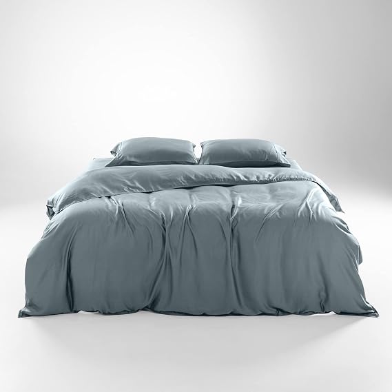 Olive + Crate Queen Size Tencel Duvet Cover Set - 3 Piece, Basalt Blue | Hypoallergenic, Breathable Lyocell, Eucalyptus Duvet Cover for Hot Sleepers with 2 Pillowcases