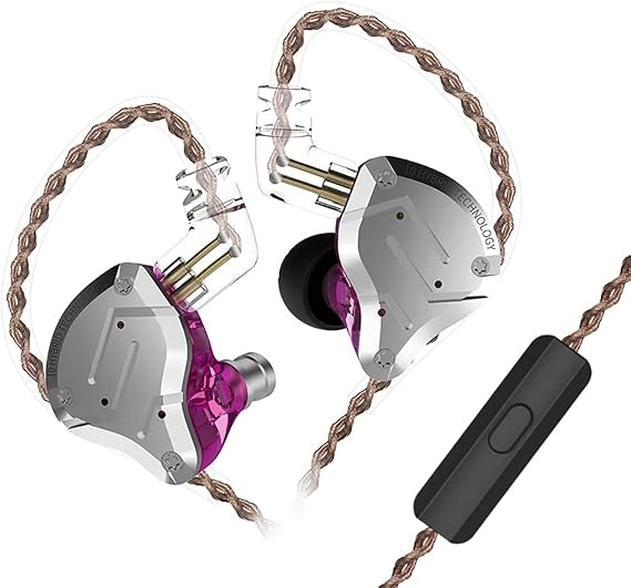 KZ ZS10 PRO in Ear Monitor Headphones with Microphone, ZS10 Pro IEM Earphones with 4BA+1DD Drivers, Wired Gaming Earbuds, Detachable 0.75mm 2 Pin 6N OFC Cable for Guitarist Drummer (Purple, with Mic)