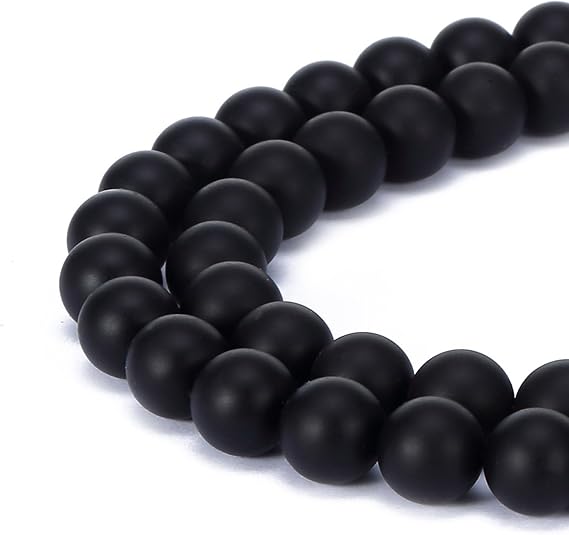 Black Onyx Dull Polish Natural Stone Jewelry Findings Minerals Loose Beads Round Crystal Energy Stone (6mm, Matte Black)