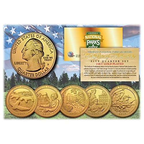 Merrick Mint 2017 America The Beautiful 24K Gold Plated Quarters Parks 5-Coin Set wCapsules