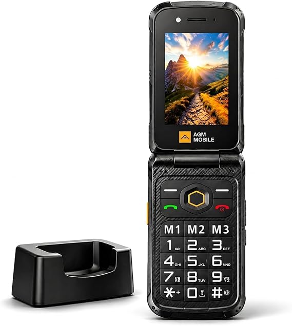 AGM M8 Rugged Flip Phone, 4G Feature Cell Phone with 104dB Speaker, Waterproof & Drop-Proof, SOS Side Key, Speed Dial, Large Keypad & Fonts, Dual SIM, for T-Mobile Only