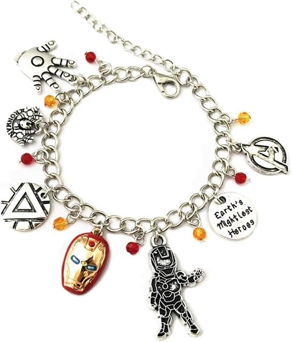 EC Trading Ironman Cosplay Assorted Silvertone Metal Charms Bracelet