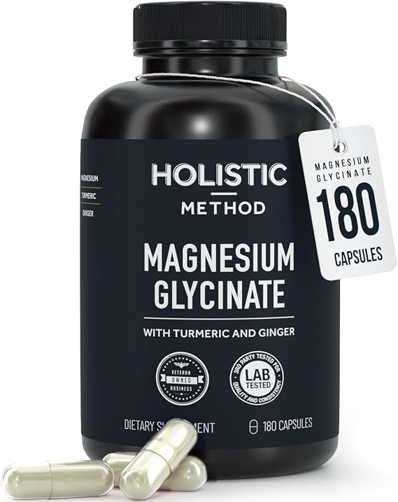 Magnesium Glycinate Capsules with Organic Turmeric and Ginger, 180ct