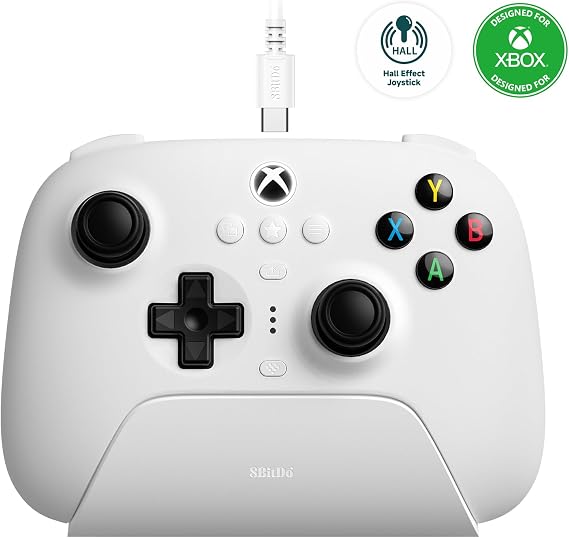 8BitDo Ultimate 3-mode Compatible with Xbox Controller, Hall Effect Trigger and Joystick, Wired for Xbox Series X|S and Xbox One, Windows, Android - Officially Licensed White