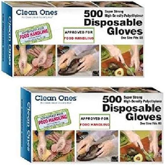 Disposable HDPE Poly xtiTS Gloves, One Size Fits All, 500 Count (2 Pack) | Food-safe polyethylene protection for kitchen prep, cleaning, food handling & sanitation tasks - latex-free, powder-free