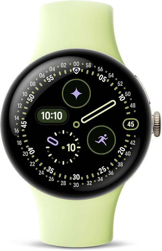 Google Pixel Watch 4 (41mm) - Android Smartwatch with HR and Sleep Tracking - 2 Years of Data Included - 30hr Battery - Fitness Tracking - Champagne Gold Aluminum Case - Lemongrass Active Band - LTE
