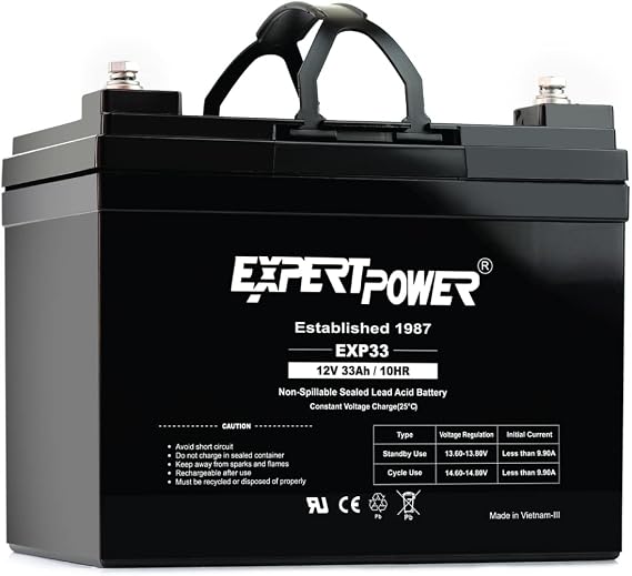 2 Pack: ExpertPower EXP33-12V 33Ah SLA AGM Battery for Solar Energy Storage, UPS, Trailer, Security System, Mobility Scooter, Small Marine Battery