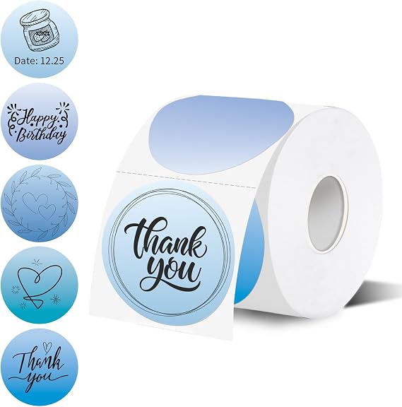 Thermal Label,2 Inch Light Blue Thermal Printer Stickers,Self-Adhesive Round Direct Thermal Labels,Thermal Stickers for DIY Logo Design,Name Tag (500 Labels/1 Roll)