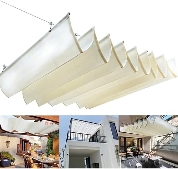 Pergola Shade Cover Retractable Awning Canopy Shade Cover for Deck Porch Patio Slide Hang Down Wave Shade Cover Removable with Hardware Wire Cable (Color : White, Size : 0.75x3m)