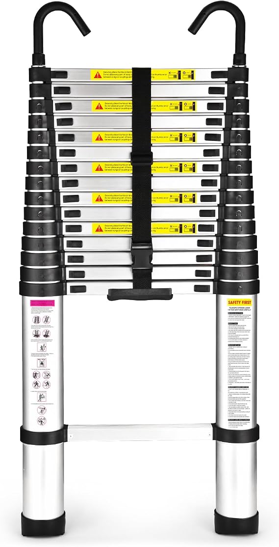 Soctone Telescoping Ladder with Hooks, Extension Ladder(15.5FT Hook)