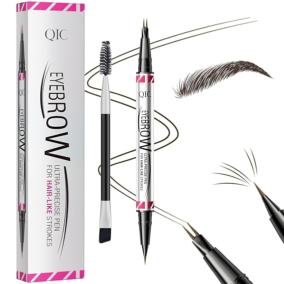 Eyebrow Pen - Eyebrow Pencils for Women, W3W Dual-Ended Microblading Eyebrow Pen, Micro-Fork-Tip + Ultra-Fine Brush Tip, Waterproof Smudge-Proof, Create Natural Hair-Like Brows (Black Brown)