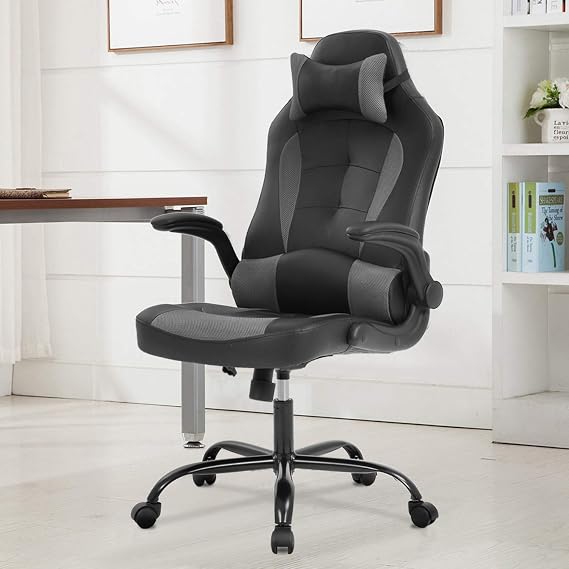 PC Gaming Chair Video Game Chair, Racing Style Office High Back Desk Executive PU Leather Rolling Task Swivel Computer with Lumbar Support Headrest,Grey