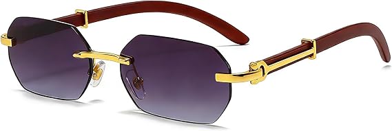 Rimless Rectangle Sunglasses for Men Women Retro Small Frame Square Sun Glasses Frameless 70s Shades