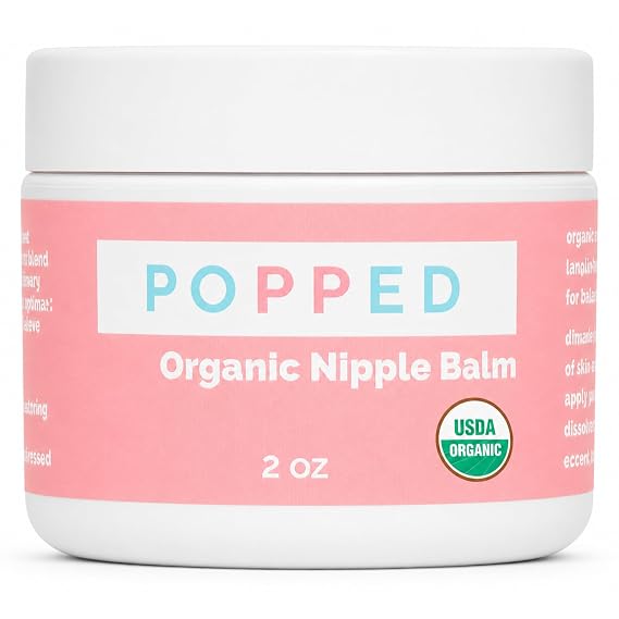 Popped USDA Organic Nipple Cream for Breastfeeding, Lanolin-Free, 2 oz | safe for baby, no need to wash off, organic nipple butter, breast pump lubricant, sore dry cracked nipples, petroleum-free