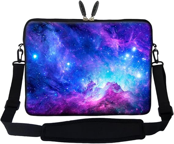 Meffort Inc 17 17.3 inch Neoprene Laptop Sleeve Bag Carrying Case with Hidden Handle and Adjustable Shoulder Strap - Galaxy Clouds