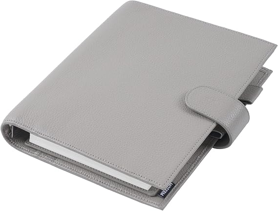 Moterm A5 Luxe Rings Planner - Genuine Leather Binder Organizer (30mm Ring, Pebble-Gray)