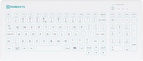 PUREKEYS Medical Keyboard Compact USB-Cabled White for Hospital, Dentist, Cleanroom, Laboratory and Industrial. Easy to Clean Hygienic Flat and Flexible Silicone