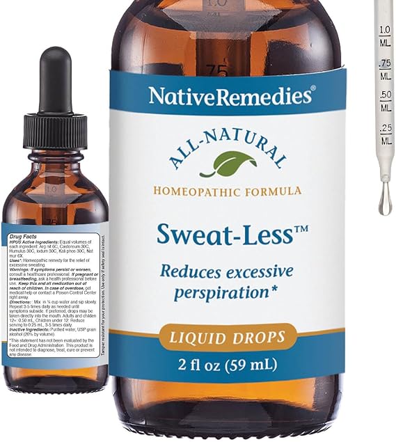 Native Remedies Sweat-Less - Homeopathic Excessive Sweat Control Drops | for Adults - Body Fluid Overproduction Perspiration Clammy Skin Shaking Nervous Sweat Sensitivity - 2 Fl Oz