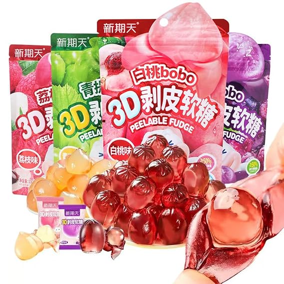 Peeling Soft Fruit Fudge,75g/bag,white Peach Grape Litchi Sugar Soft Candy Sweets,50% Fruit Juice Content Toffee,healthy and Nutritious Fruit Desserts,casual Snacks,Chinese Food (Mixed Flavors,2bag)