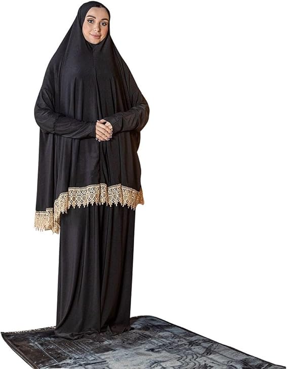 Women's Prayer Dress 2 Pieces Solid Color Plus Long Sleeve | One-Size | Hijab Abaya Suit