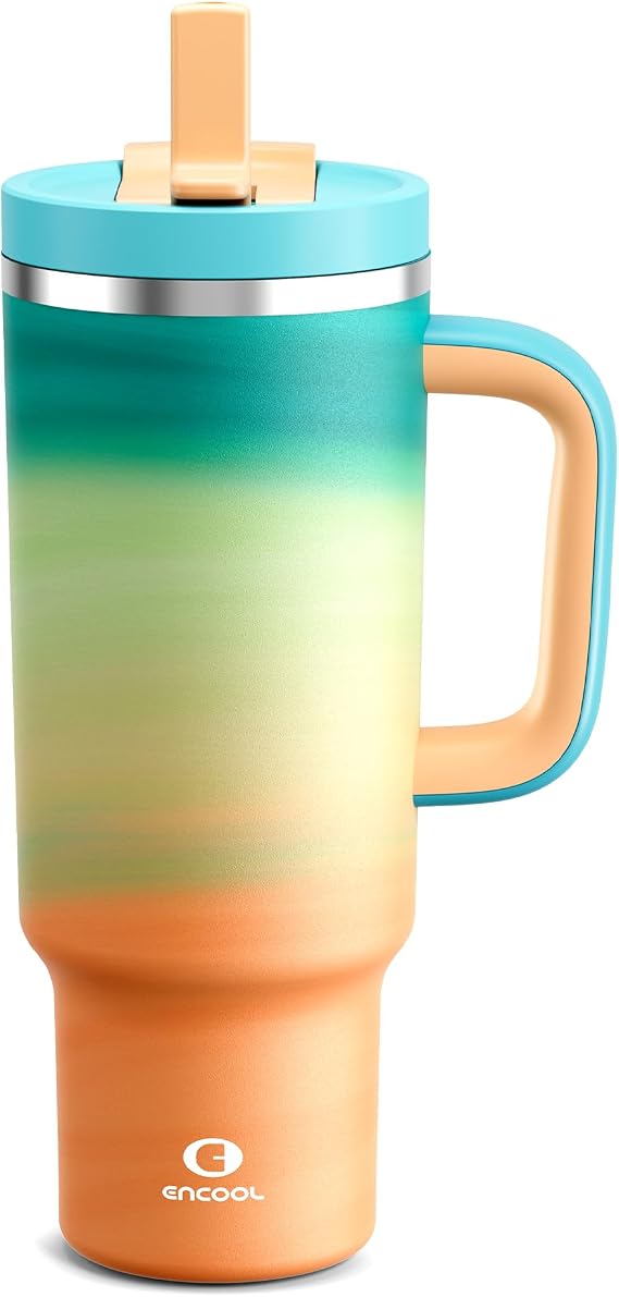 ENCOOL 40 oz Tumbler with Handle and Straw: Stainless Steel Insulated Tumbler Keeps Cold for 24 Hours, Leakproof Travel Cup Fits in Cup Holder and BPA-Free, Avenue