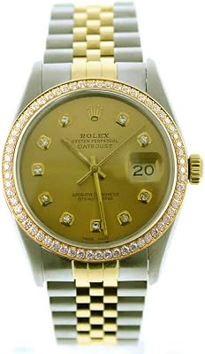 Rolex Mens Datejust 16013 36mm Steel & Gold Datejust Custom Added Champagne Diamond Dial & Custom 1CT Diamond Bezel Certified Preowned