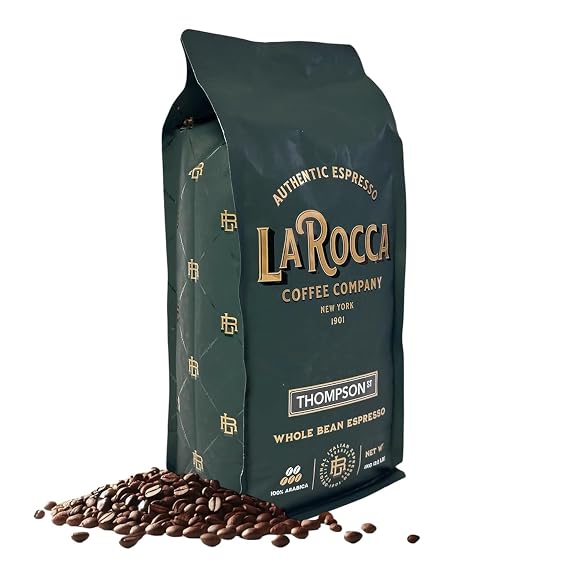 La Rocca Coffee Company Premium Ground and Whole Bean Coffee in Multiple Blends and Sizes - Hand-Roasted in NYC - Authentic Espresso (2.2 Pound (Pack of 1), Thompson St - Whole Bean Coffee)