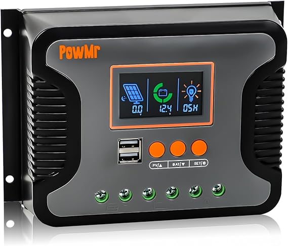 PowMr 60A PWM Solar Charge Controller, 12V 24V 36V 48V Auto, LCD Display and Dual USB Output, Fit for AGM, Gel, FLD, Lead-Acid and Lithium BatteryUpdate Version