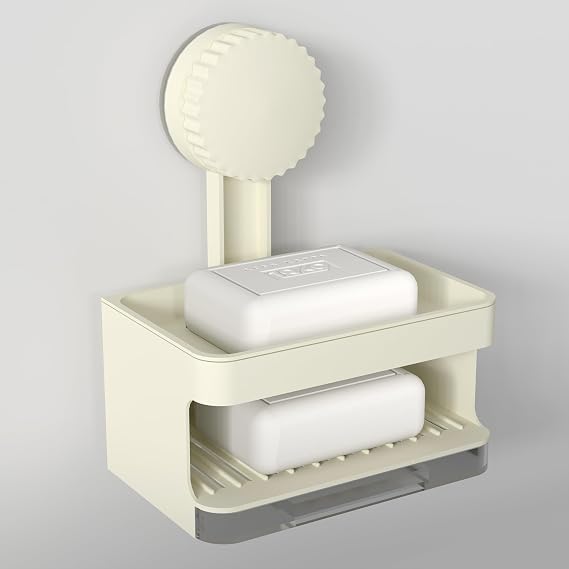 2-Pack Suction Cup Soap Dish Wall Mount with Drain for Shower, Ivory