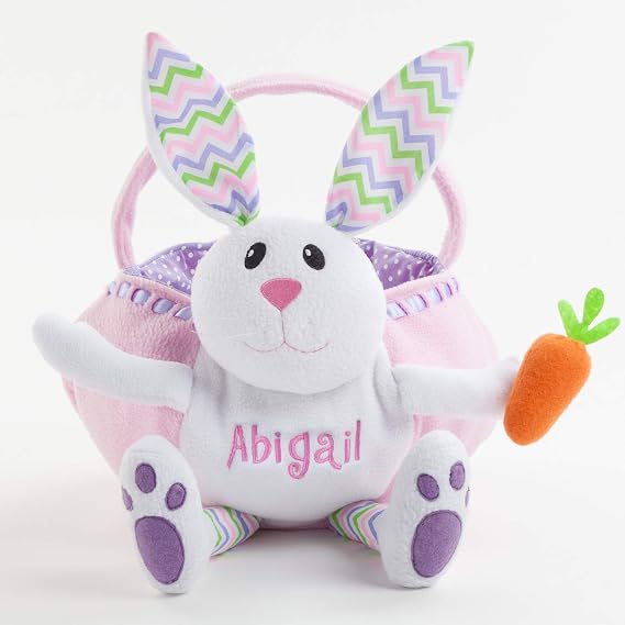 Personalized Plush Easter Bunny Basket with Custom Name (Pink)