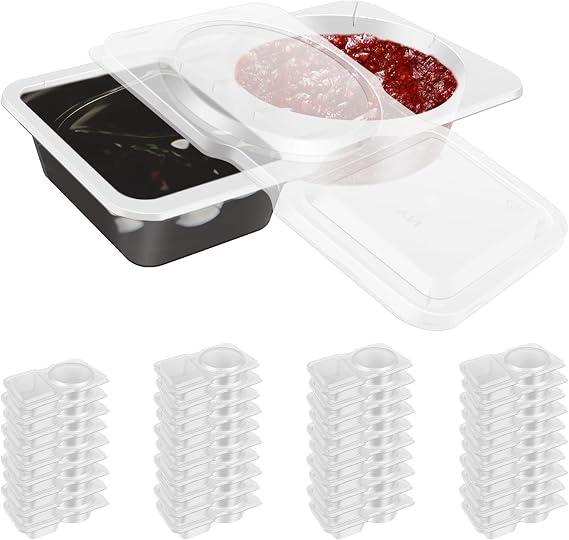 Double Compartment Condiment Container, Double Condiment Container With Lids, 2 Compartment Snack Containers, Reusable Leak-Proof Snack Container for to-Go Sauce, Sampling,Travel Snack