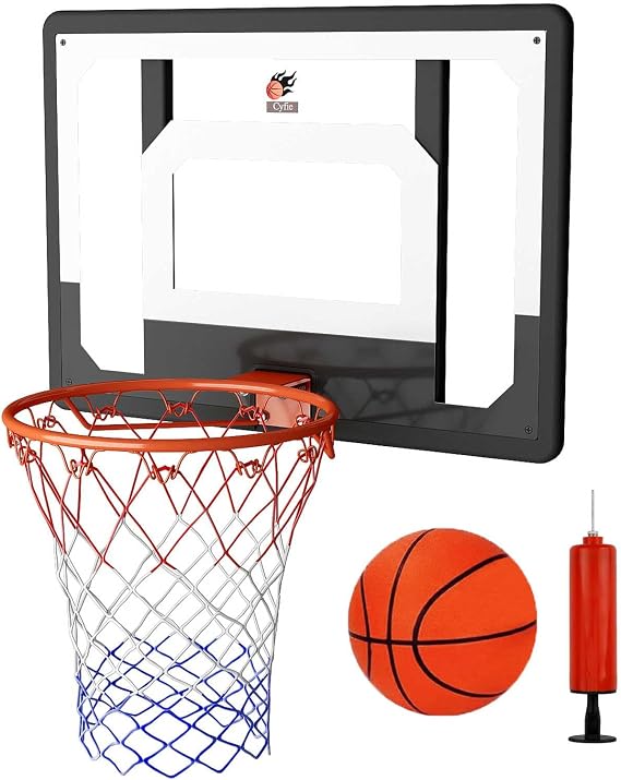 Large Wall Mount Basketball Hoop Set with Door Hooks, 32" x 23" Backboard, Spring Rim, Indoor Outdoor Basketball Practice Equipment for Adults