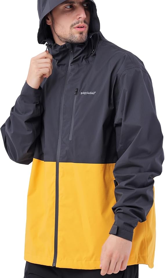 YINGJIELIDE Men's Waterproof Hooded Rain Jacket,Breathable Windbreaker Windproof Insulated Coat,Shell Hoodie Ski Sailing