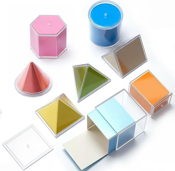 Faccito 8 Pcs 8 Styles Geometric Solids 2D Folding Nets & 3D Shapes Geometric Shapes Early Math Multicolored Blocks Manipulatives and Geometry Set for Classroom Homeschool Math Teacher Supplies