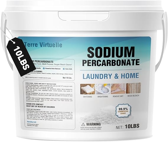 Sodium Percarbonate Oxygen Bleach Powder & Laundry Booster Multi-Purpose Cleaner for Stain Removal, Whitening, Deodorizing Chlorine-Free (10LB)