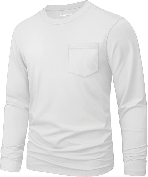 MAGNIVIT Men's Long Sleeve Pocket T-Shirt Cotton Crew Neck Tee