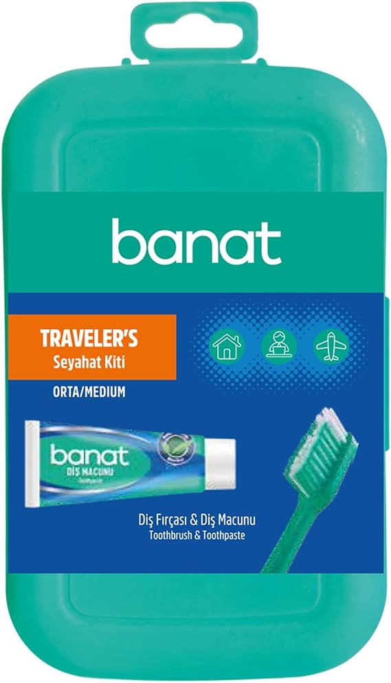 Banat Travel Kit Diş Fırçası + 15 ml Macun, Orta Boy, Turkuaz