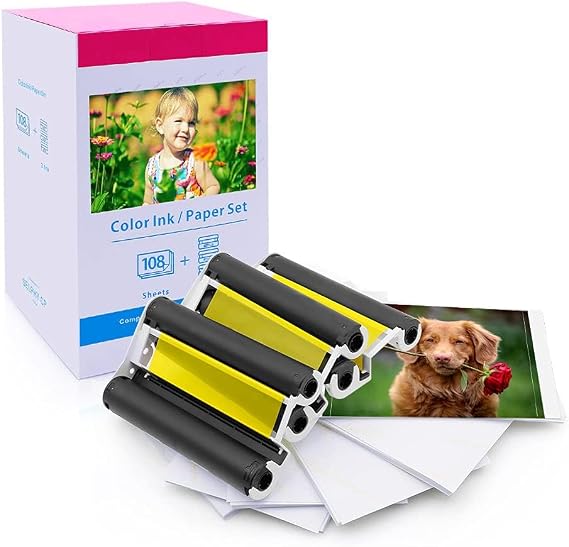 Suminey Replace for Canon Selphy CP1500 CP1300 Ink and Paper 4x6 KP-108IN