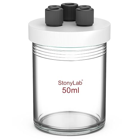stonylab Single Chamber Electrolytic Cell, Borosilicate Glass Sealed Electrolytic Cell Electrochemical Cell Kit Reactor Electrolyzer with 5-Hole PTFE Lid, No Electrode Included, 50 ml