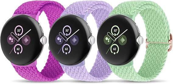 BlackPro Google Pixel Watch 2/Pixel Watch ile Uyumlu Örgülü Bantlar Solo Döngü, 3'lü Paket Ayarlanabilir Esnek Naylon Elastik Kayışlar Google Pixel için Yükseltilmiş Konnektörlü Kadın Erkek