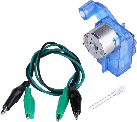 Hand Crank Dynamo Generator 6V Emergency Power Supply with LED Light Blue Plastic Housing 2.36x1.81x0.98in Educational Science Kit for Experiments Alligator Clips