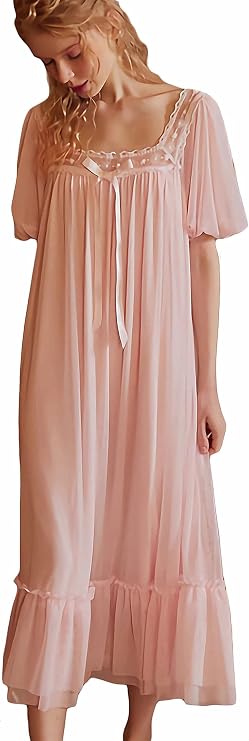 Women's Lace Vintage Victorian Nightgown Long Sleeve Sleepwear Nightdress