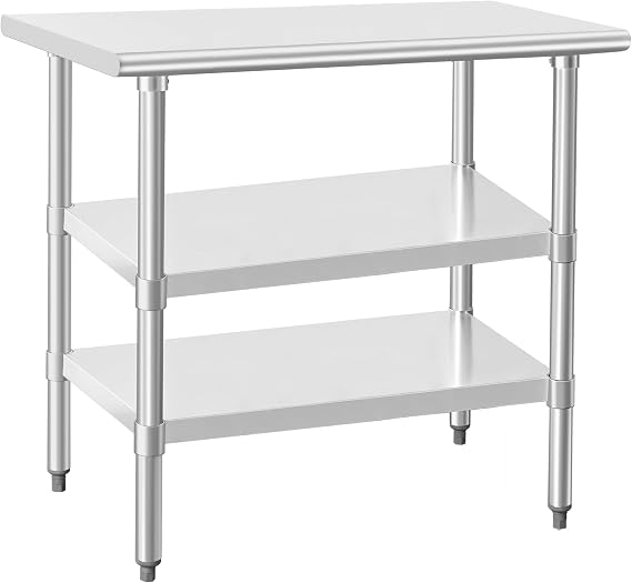 HARDURA Stainless Steel Prep & Work Table 24 x 36 Inches | NSF, Heavy Duty Commercial, Two Undershelves, Galvanized Legs, Commercial Food Prep