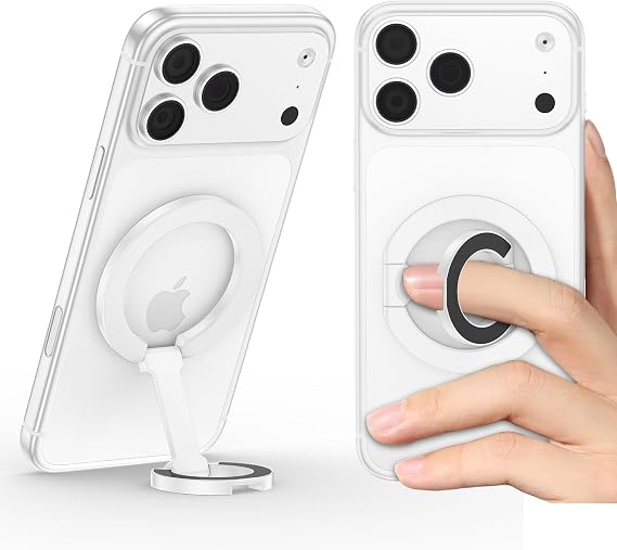 Phone Ring Holder for MagSafe Phone Grip, Magnetic Cell Phone Grip Magnetic Finger Ring Phone Kickstand Ring Stand for iPhone 17 16 15 14 Air Accessories Android Mag Car Mounts, White